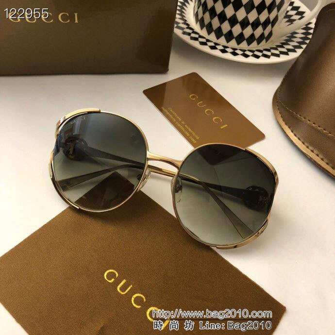 GUCCI古馳 GG0225S 包裹性非常好 搭配雙色金屬鏡腿 女款太陽鏡  lly1287